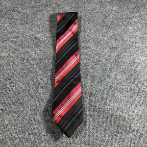 Geoffrey Beene Mens Red Black White Diagonal Striped 100% Silk Hand Made Necktie